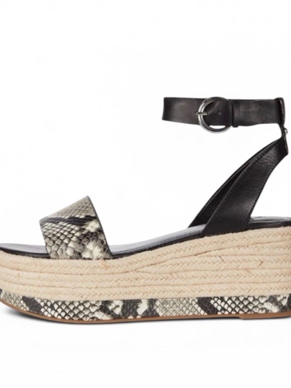 Marc Fisher Black and Snake-Print Espadrille Wedge Sandals